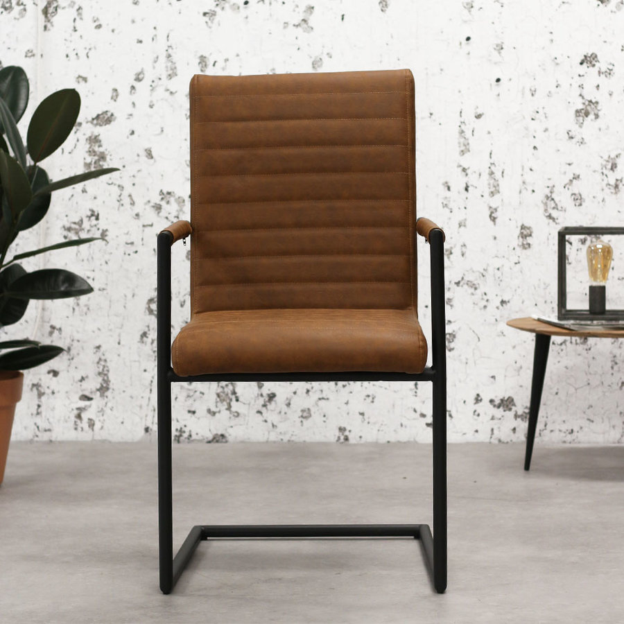 Industrial Dining Chair Bars Cognac with arm Furnwise