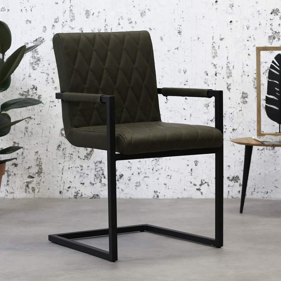Industrial Dining Chair Rambo Green with arm