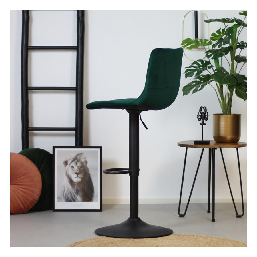 Velvet bar stool Frankie Green height adjustable