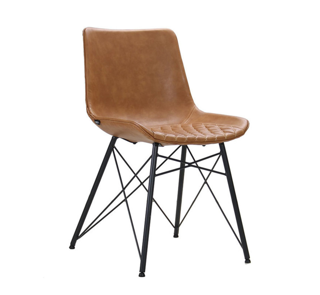 Industrial Dining Chair Lauren Cognac PU leather Furnwise