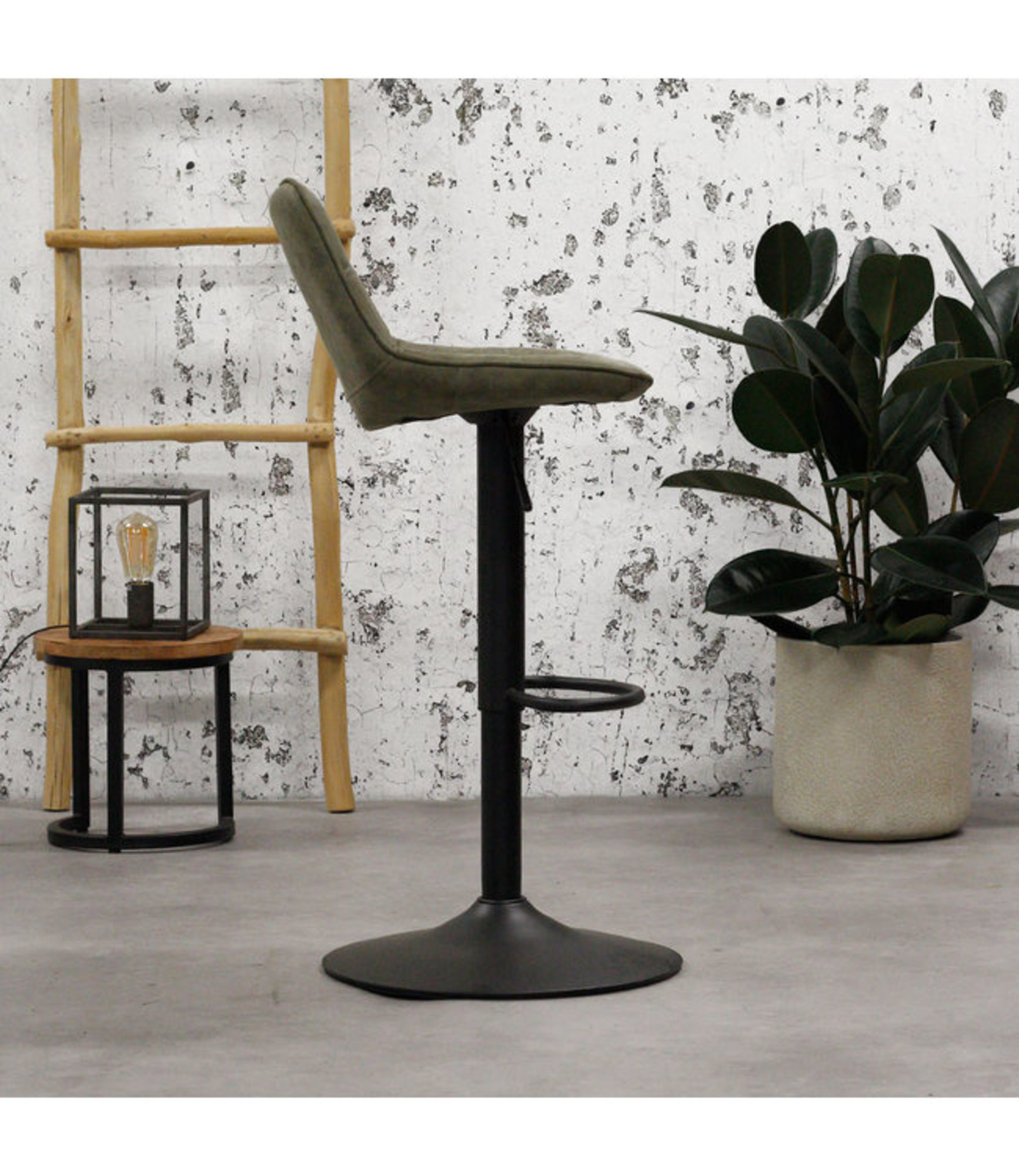 Industrial Bar Stool Ezra Green microfiber Shipped within 24 hours