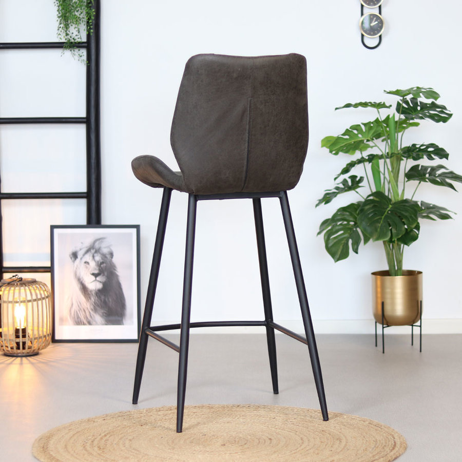 Industrial Bar Stool Barrel Anthracite Leather
