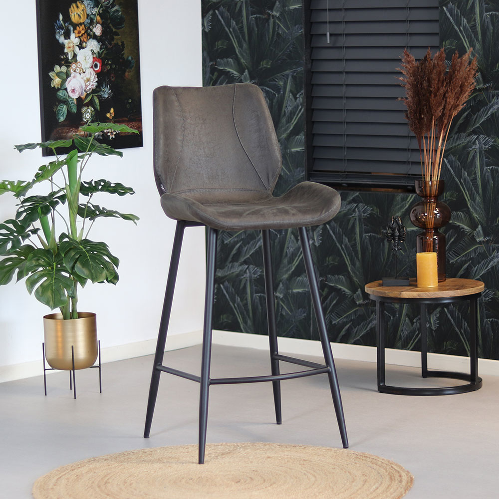 Industrial Bar Stool Barrel Anthracite Leather Furnwise