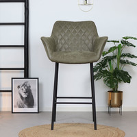 Industrial Bar Stool Club Olive Green leather