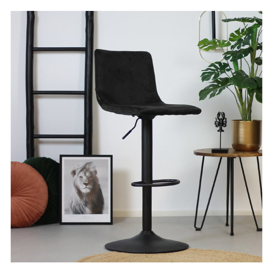 Velvet Bar Stool Frankie Black Height Adjustable Furnwise