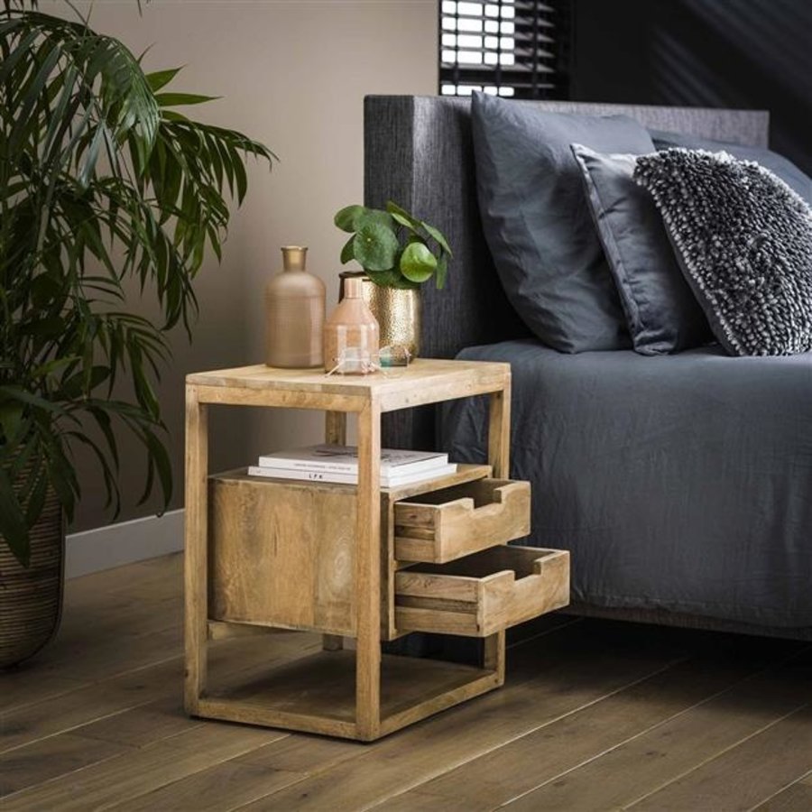 Bedside table Ipswich Solid Mango Wood 2d Furnwise