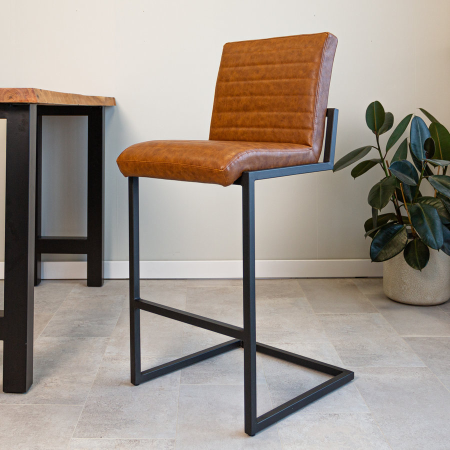 Industrial Bar Stool Kubis Cognac Furnwise