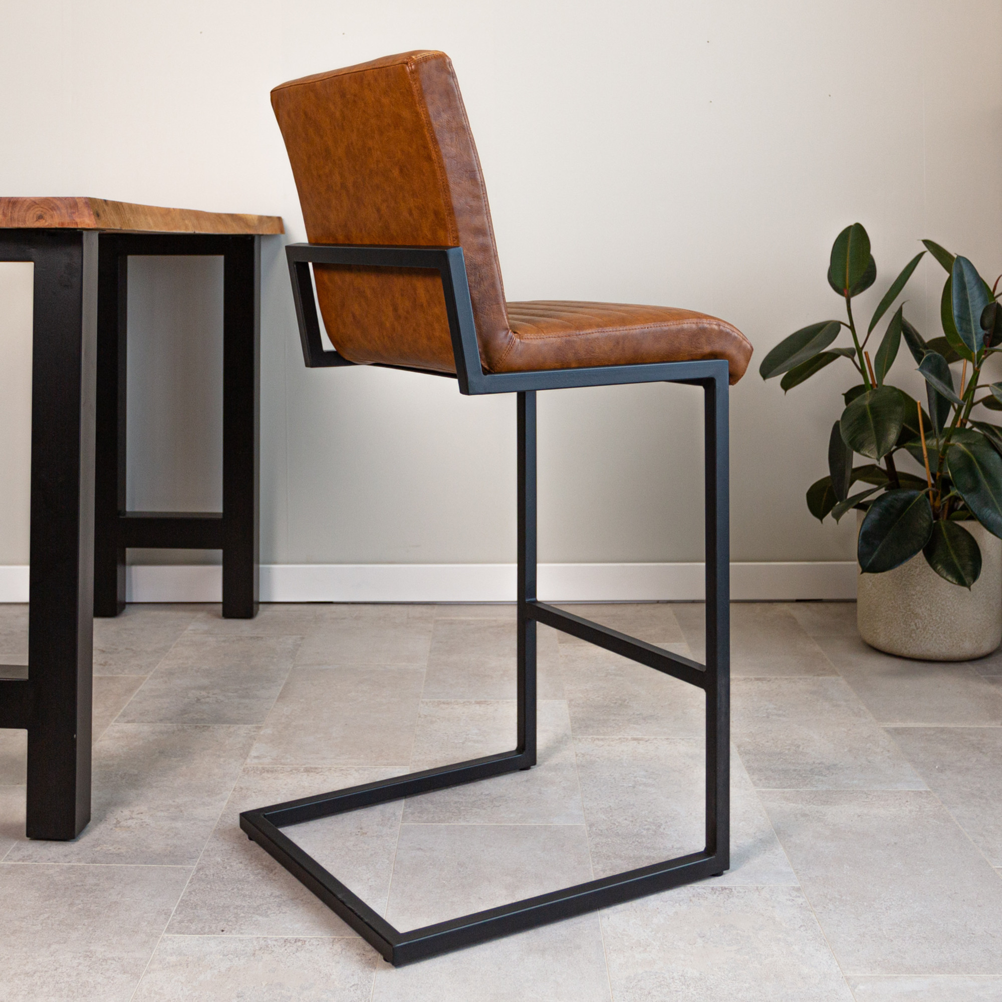 Industrial Bar Stool Kubis Cognac Furnwise