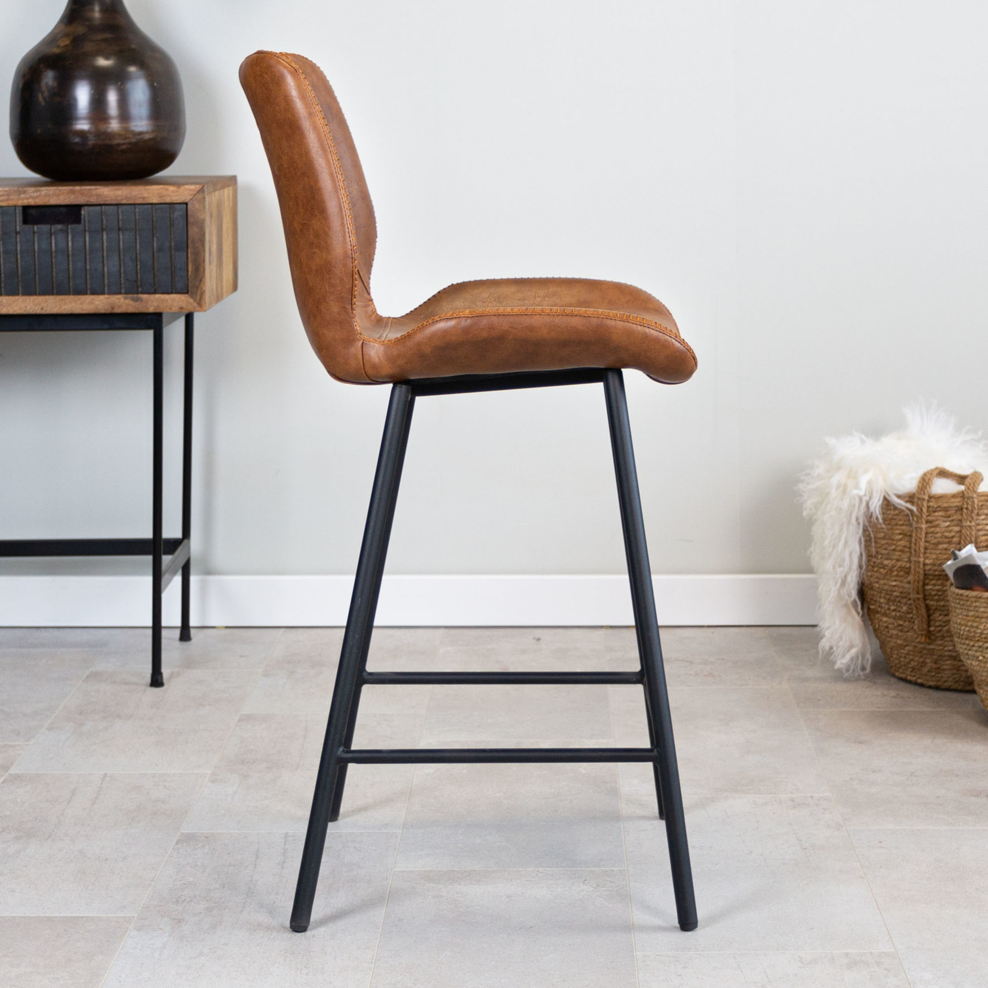 Industrial Bar Stool Barrel Cognac Furnwise