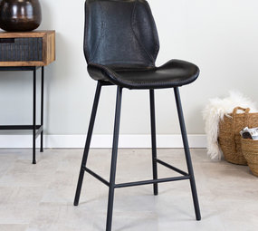 Industrial Bar Stool Beau Chenille Black - Furnwise