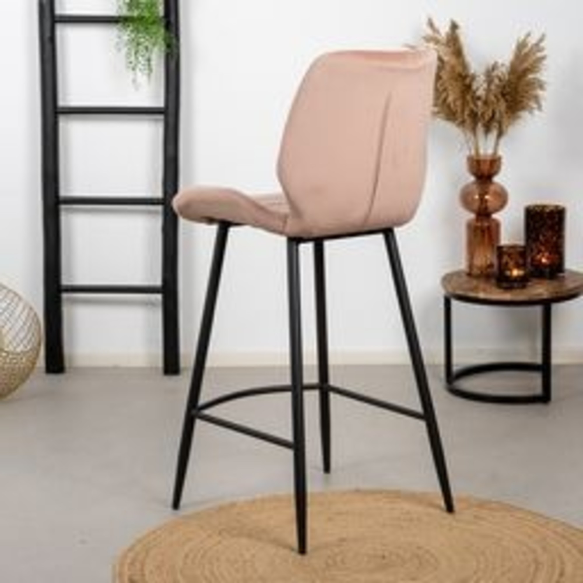 Velvet Bar Stool Toby Pink Furnwise