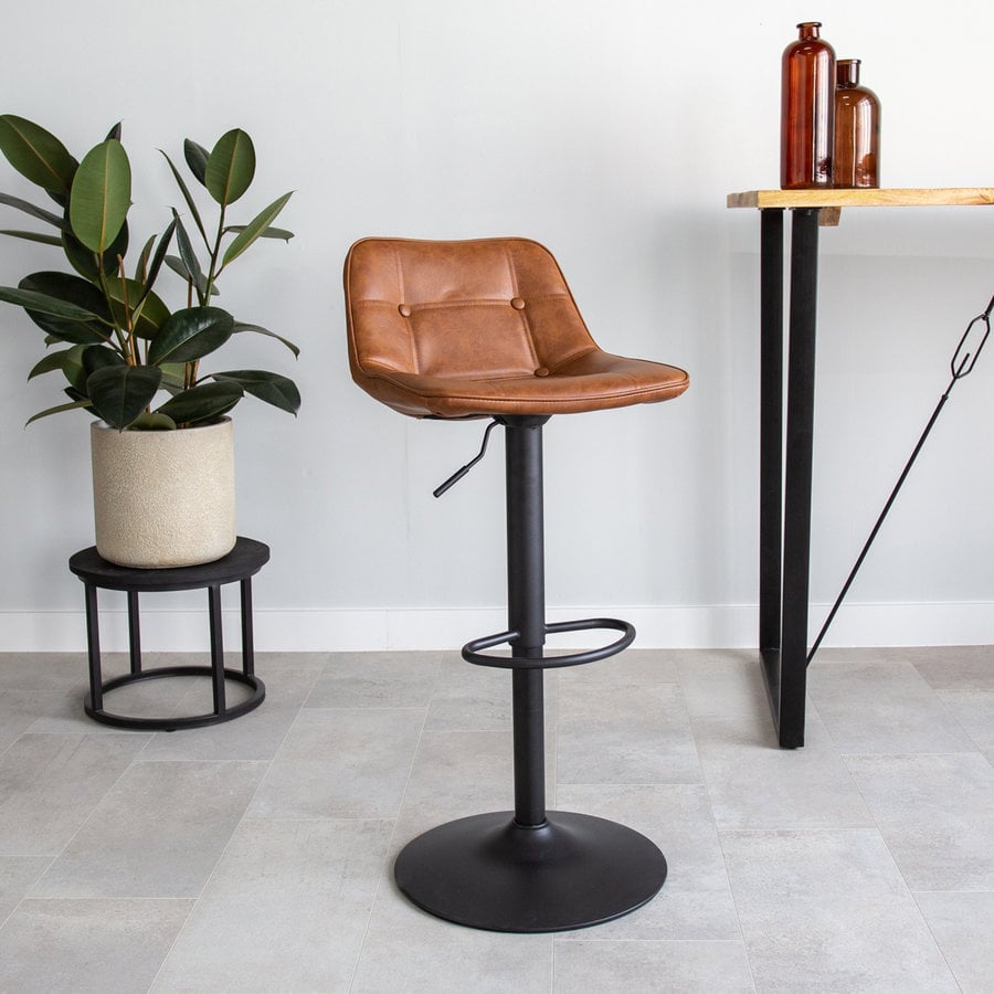Industrial Bar Stool Ezra Cognac PU Furnwise