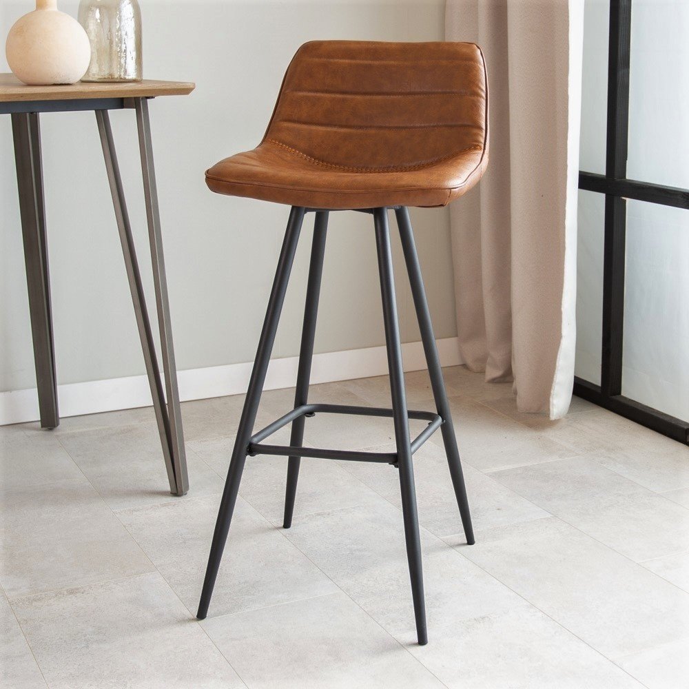 Industrial Bar Stool William Cognac PU Furnwise