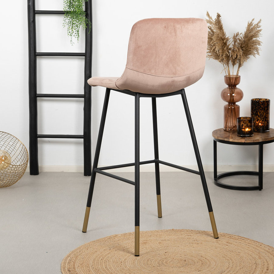 Velvet Bar Stool Mikky Pink Furnwise