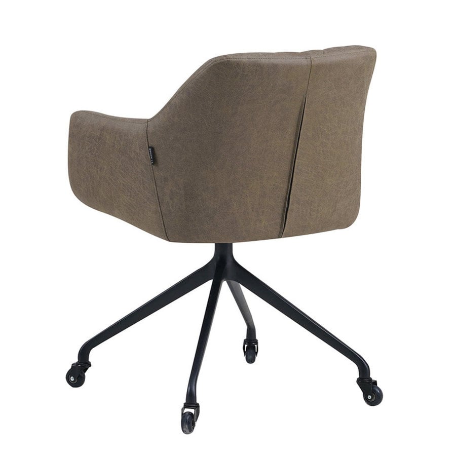 Industrial dining chair Levi olive green eco-leather (wheels)
