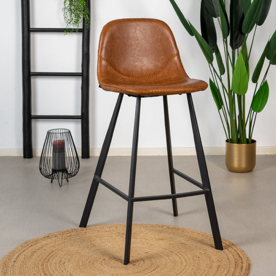 Industrial barstool Logan Cognac EcoLeather Furnwise