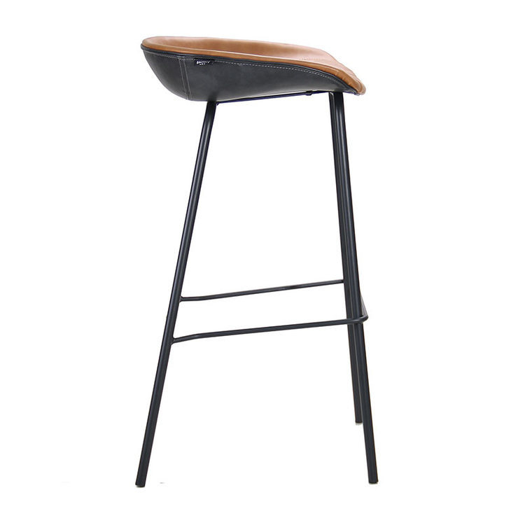 Industrial Bar Stool Minimal Cognac/Black PU Leather 77CM Furnwise