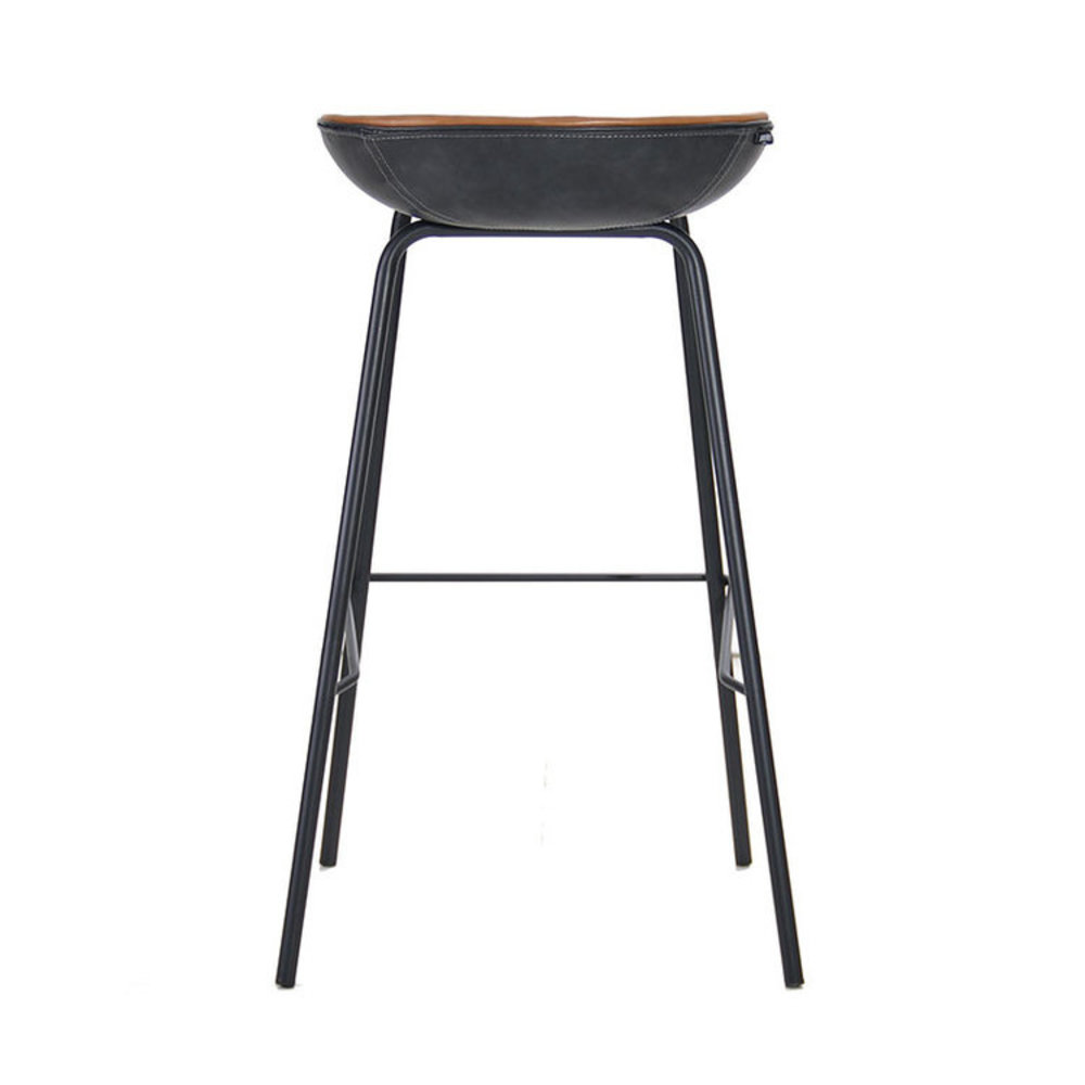 Industrial Bar Stool Minimal Cognac/Black PU Leather 77CM - Furnwise