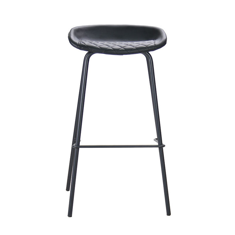 Industrial Bar Stool Minimal Black PU Leather 77CM Furnwise