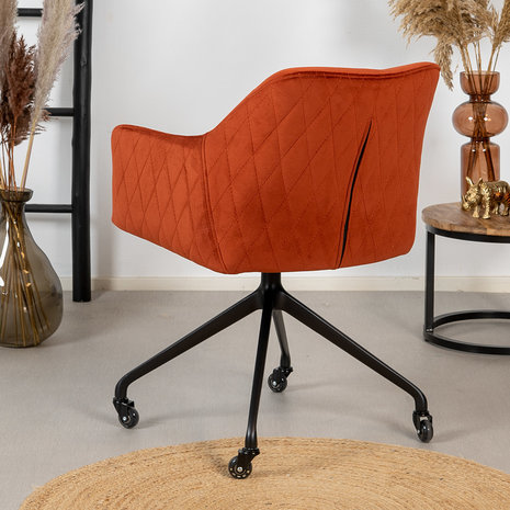 Industrial dining chair Quinn velvet Copper wheels Furnwise