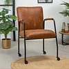 Industrial dining chair Mila Cognac eco-leather (wheels)