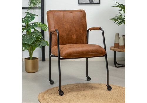  Industrial dining chair Mila Cognac eco-leather (wheels) 