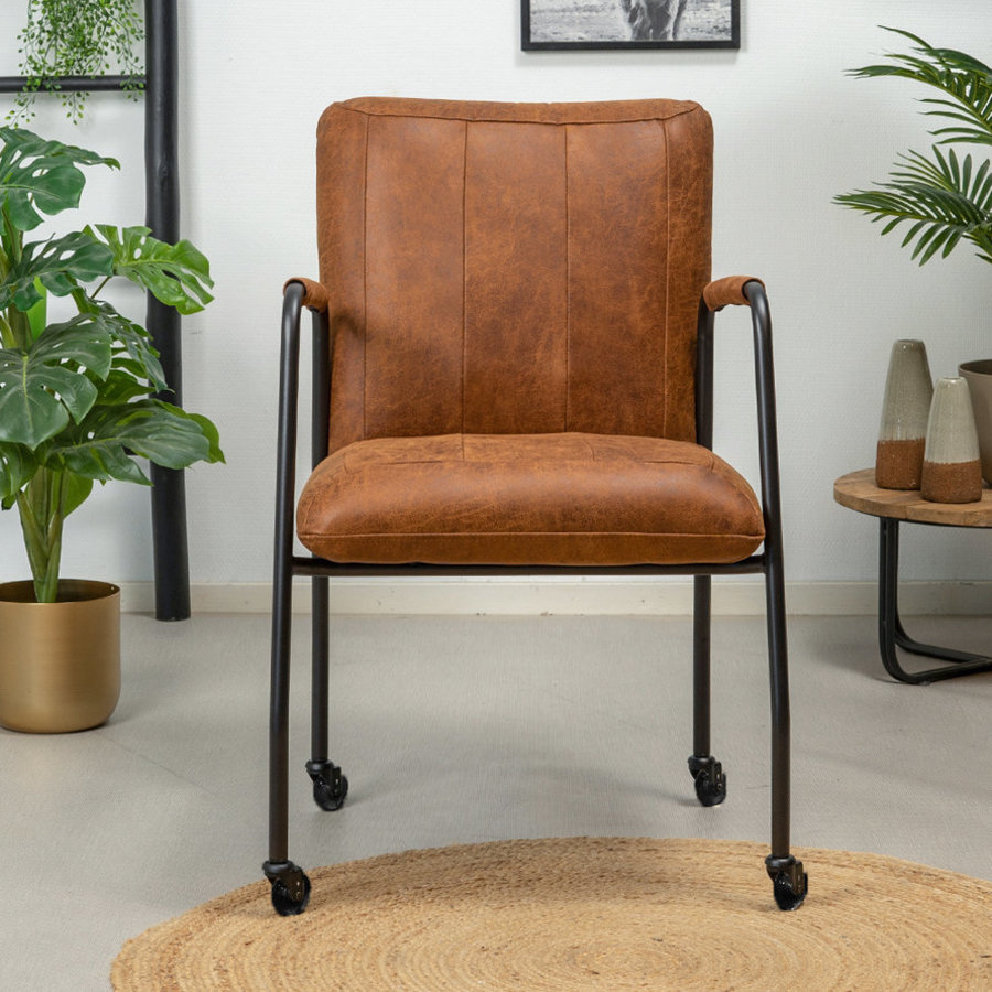 Industrial dining chair Mila Cognac eco-leather (wheels)