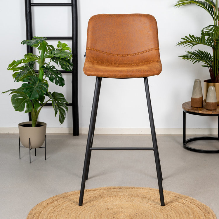 Industrial bar stool Mikky Cognac EcoLeather Furnwise