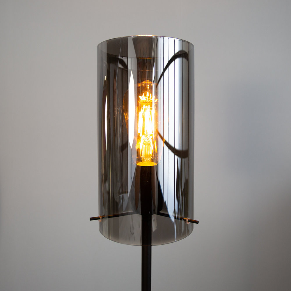 Industrial Floor Lamp Hugo Smoked Glass - Furnwise