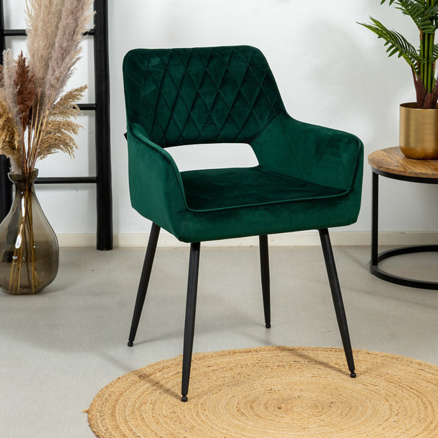 Velvet dining chair Mika Green with arm Luxury Velvet style Furnwise
