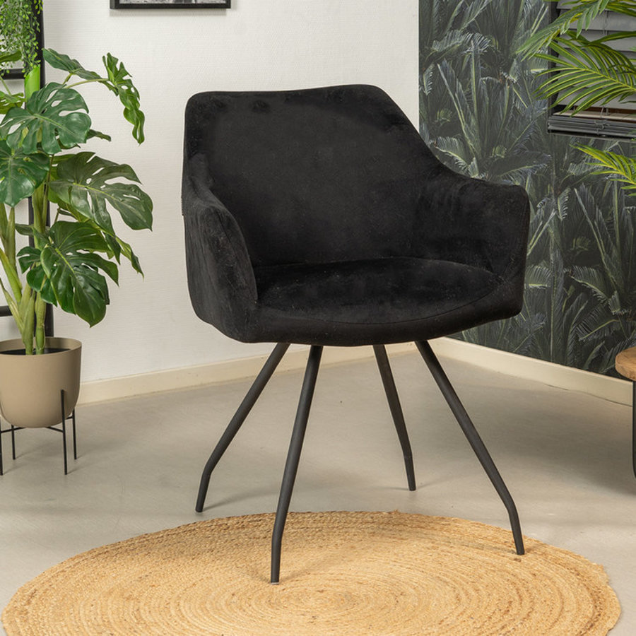 Velvet dining chair Nelly Black with arm