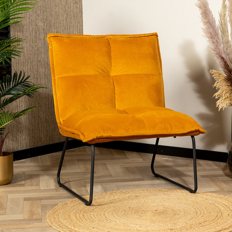 Velvet Armchair Malaga Yellow Furnwise