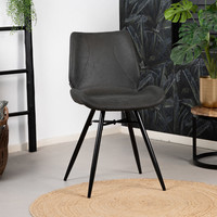 Industrial Dining Chair Barrel Black Leather