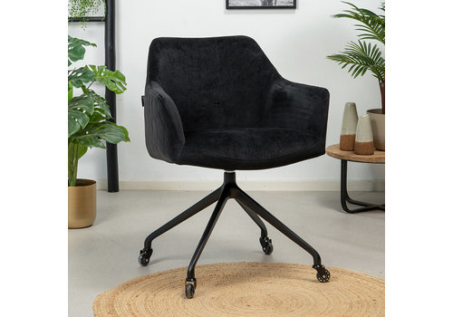  Industrial dining chair Quinn velvet Black (wheels) 