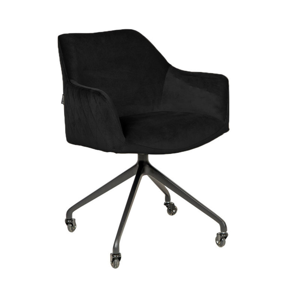 Industrial dining chair Quinn velvet Black (wheels)