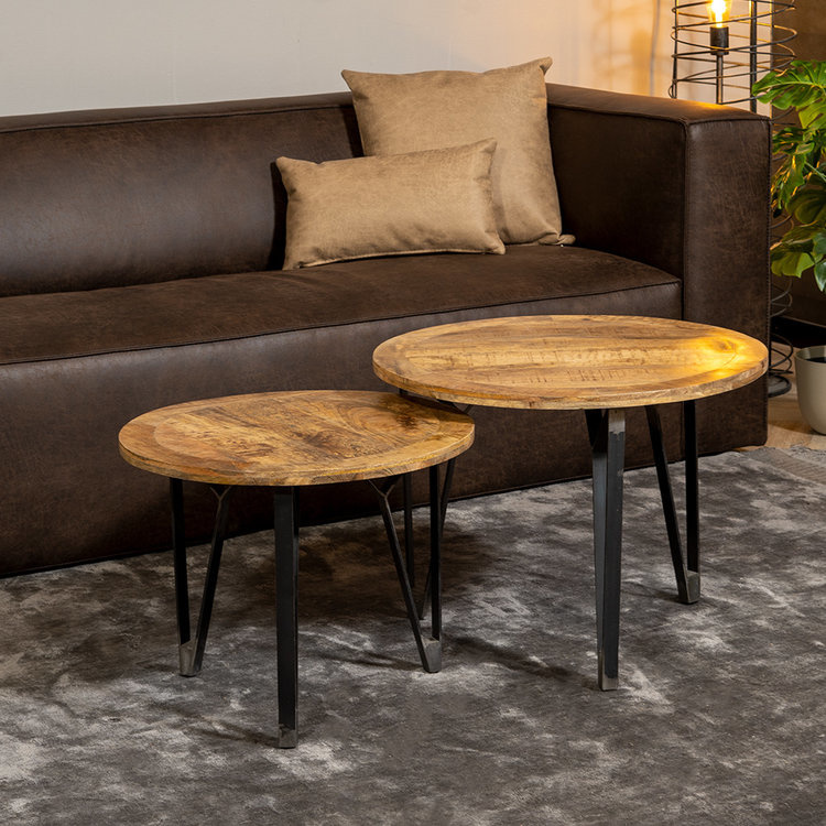 Industrial coffee table Levi mango wood set of 2 Furnwise