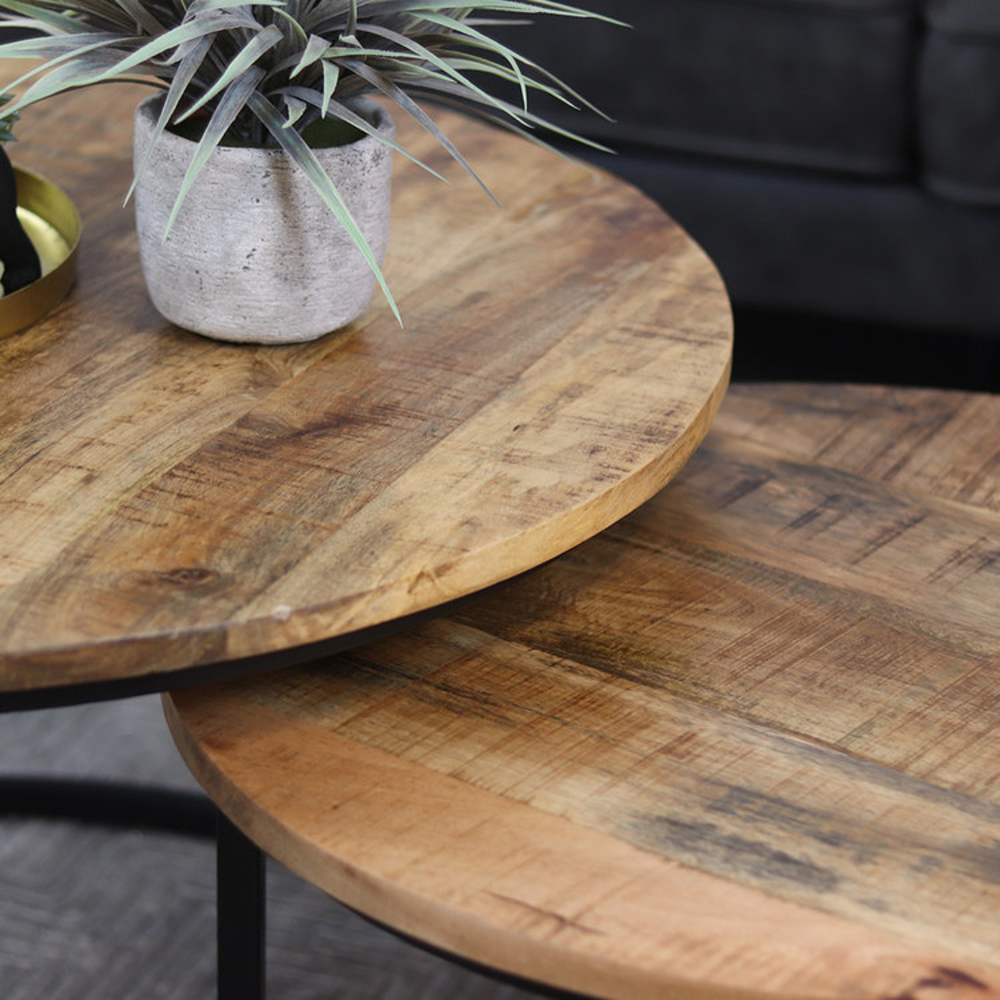 Industrial coffee table Jessie mango wood set of 2 Furnwise