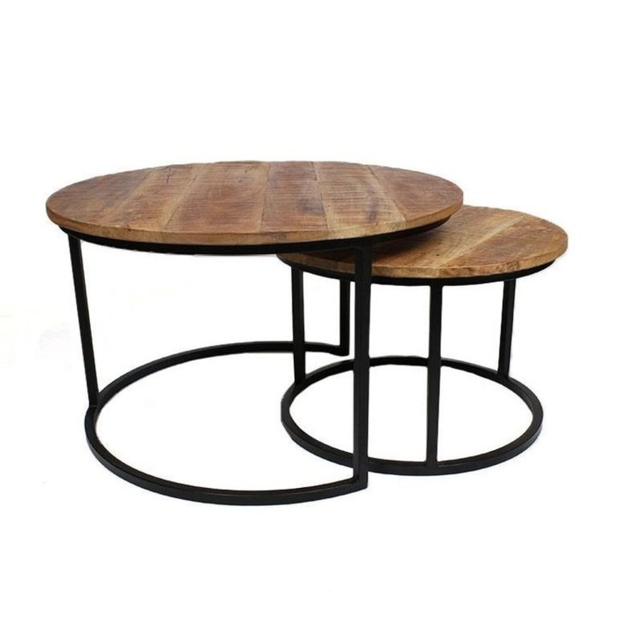 Industrial coffee table Jessie mango wood set of 2 Furnwise