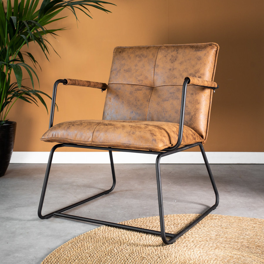 Industrial Arm Chair Hailey Cognac EcoLeather Furnwise