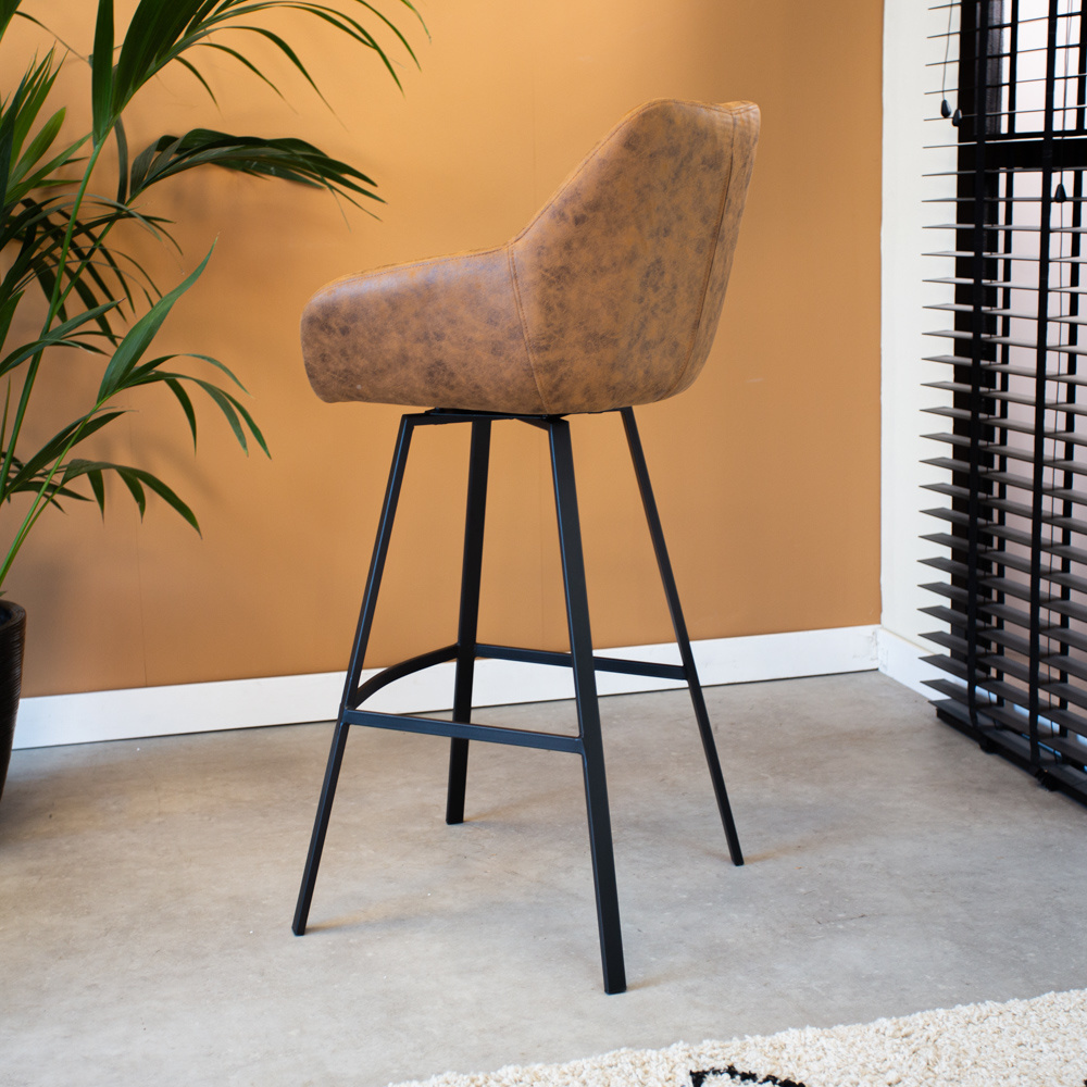 Industrial Bar Stool Elise Cognac EcoLeather Furnwise