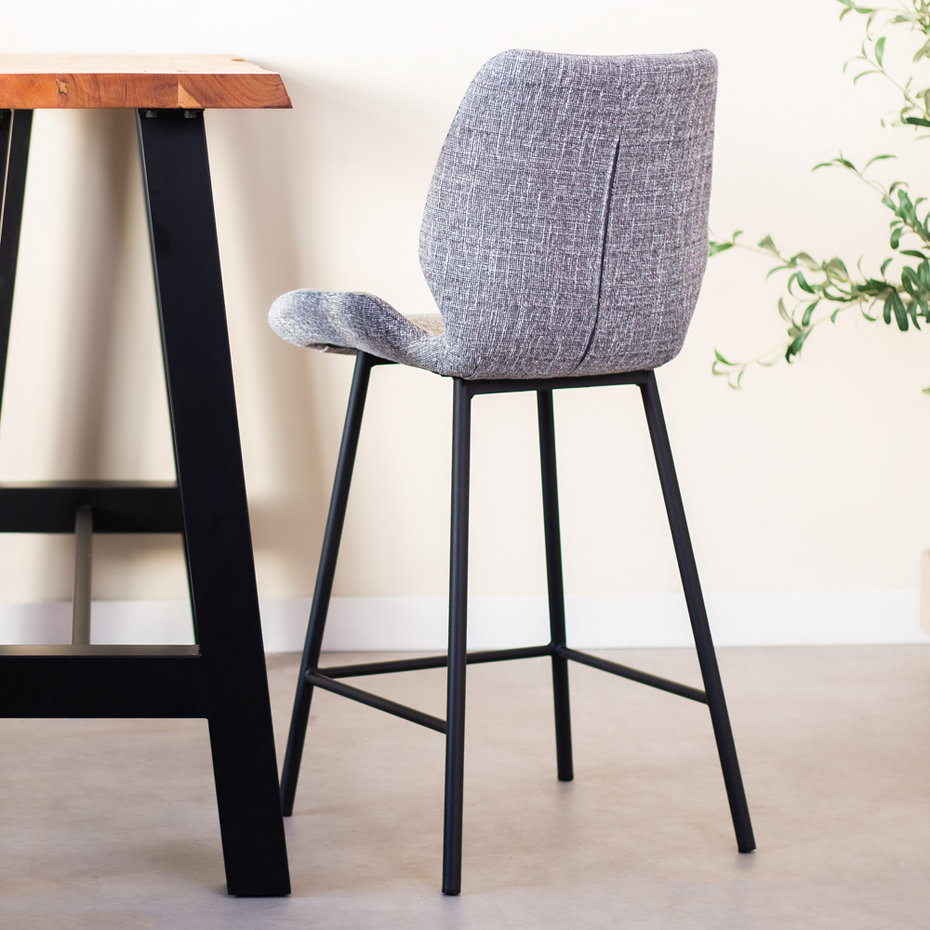 Industrial Bar Stool Beau Chenille Light Grey Furnwise
