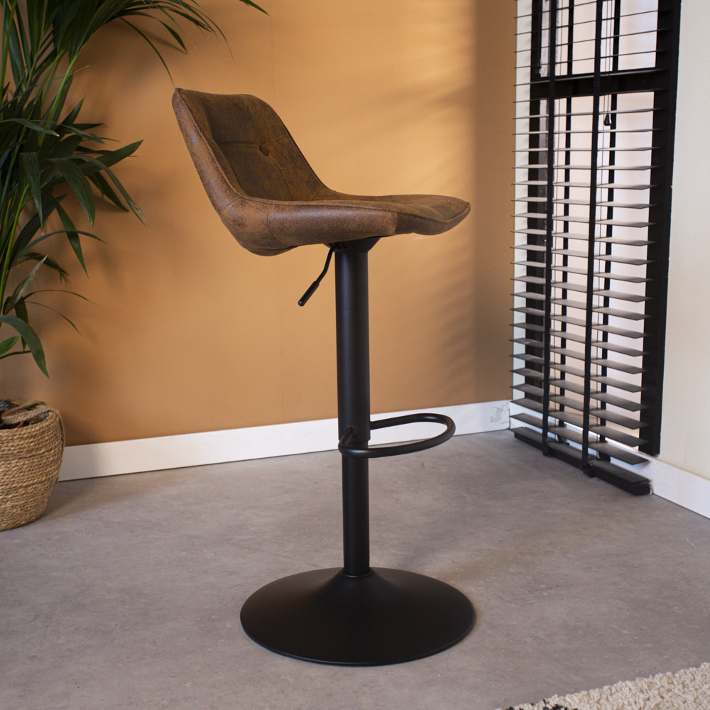 Industrial Bar Stool Ezra Brown Microfiber Furnwise