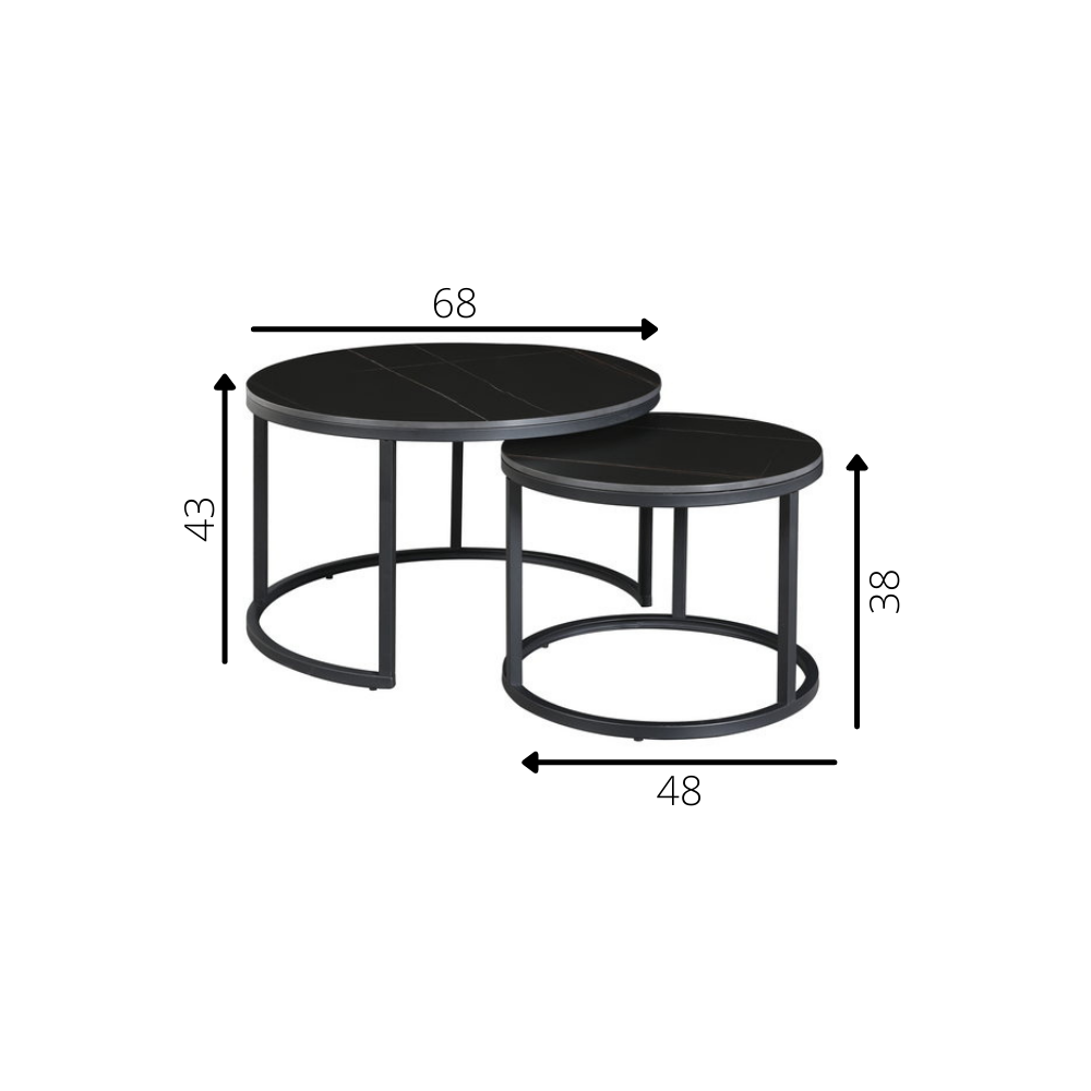 Industrial Coffee Table set of 2 Travor Black Furnwise