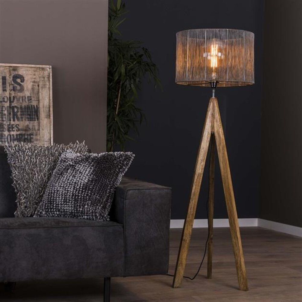 Industrial floor lamp Tripod Wood - Furnwise