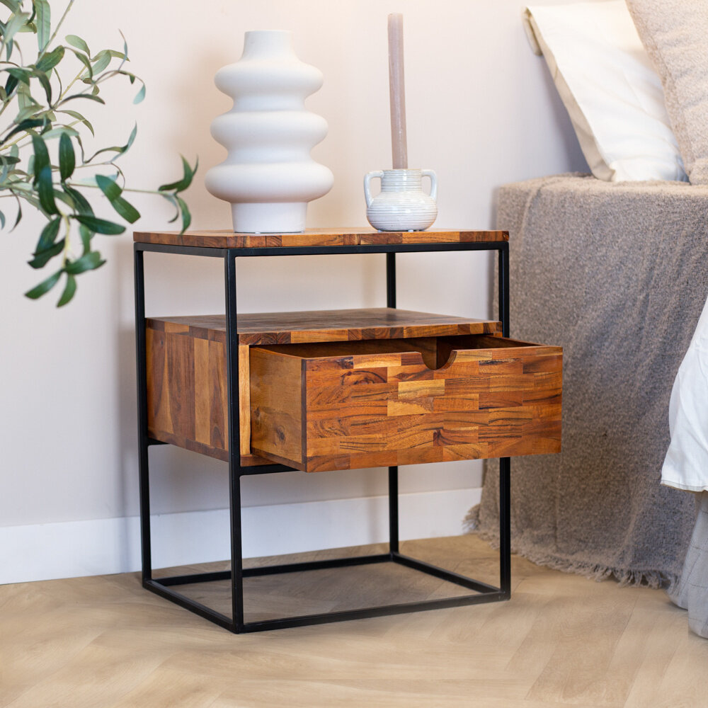 Industrial Bedside Table Harris with drawer Furnwise