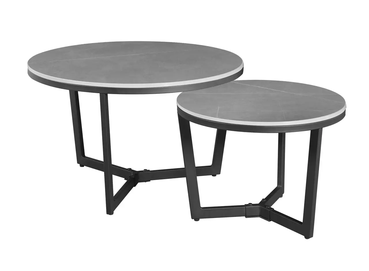 Industrial Coffee Table Brady set of 2 Grey Marble Furnwise