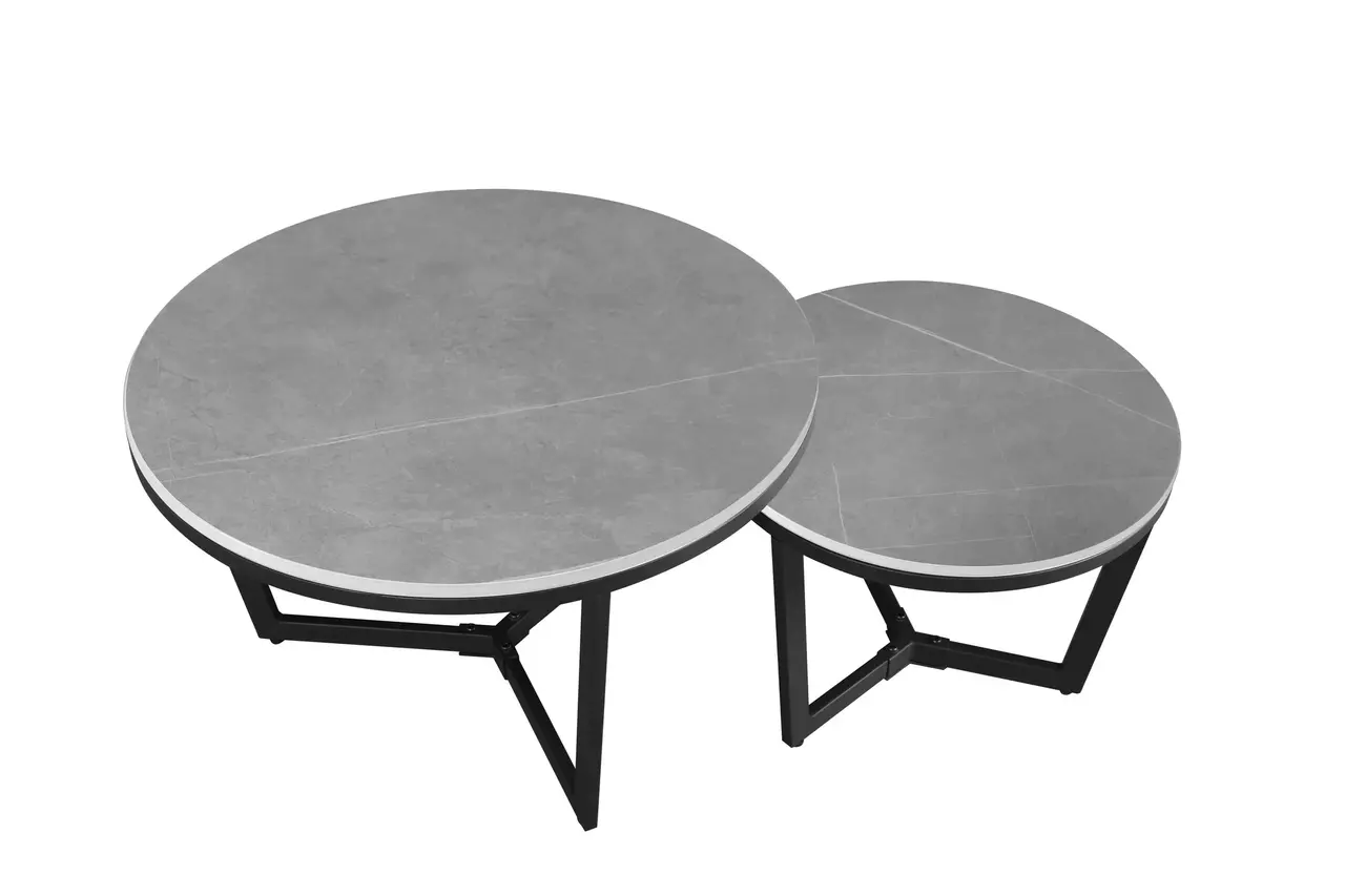 Industrial Coffee Table Brady set of 2 Grey Marble Furnwise
