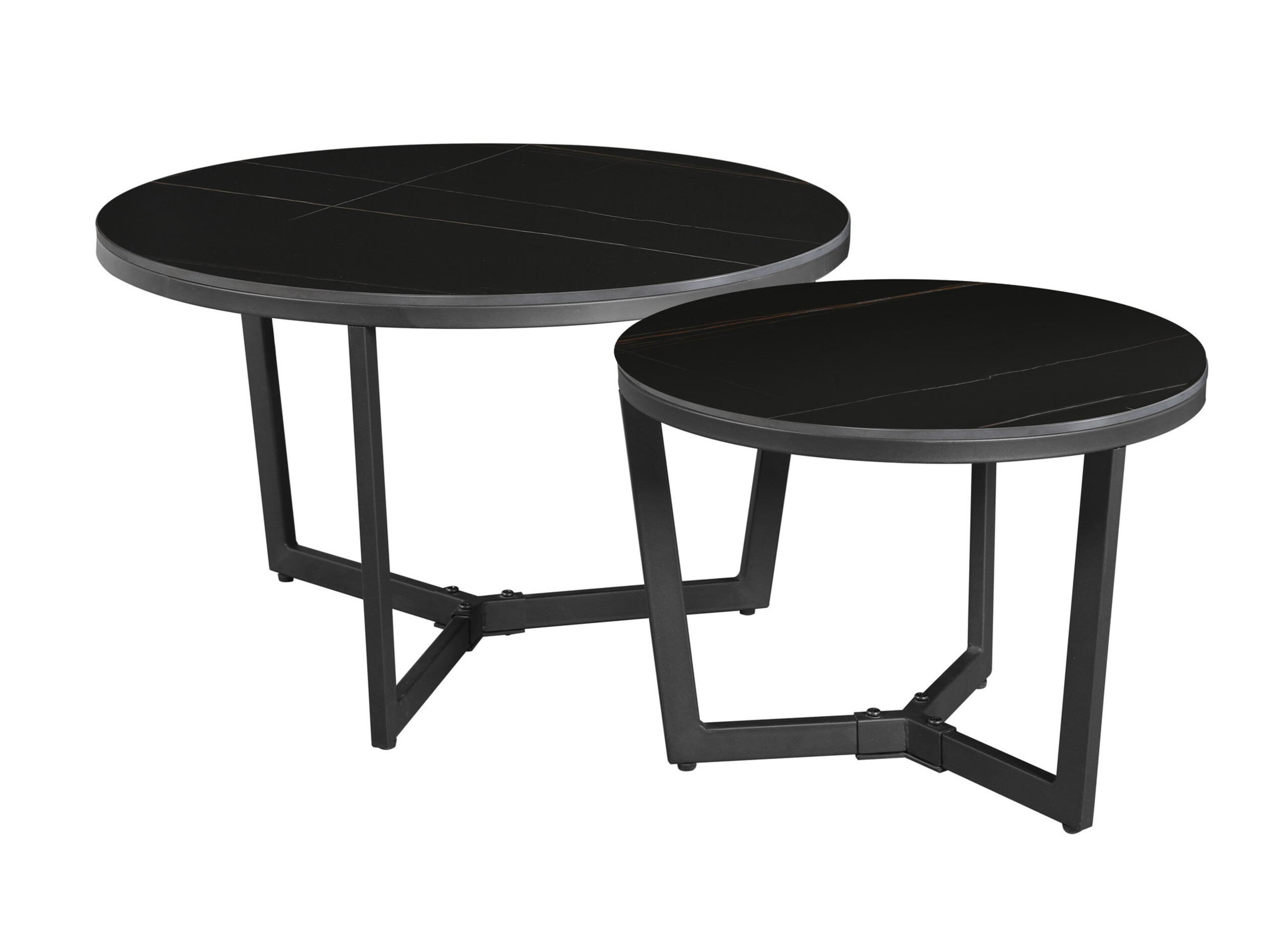 Industrial Coffee Table Brady set of 2 Black Marble Furnwise