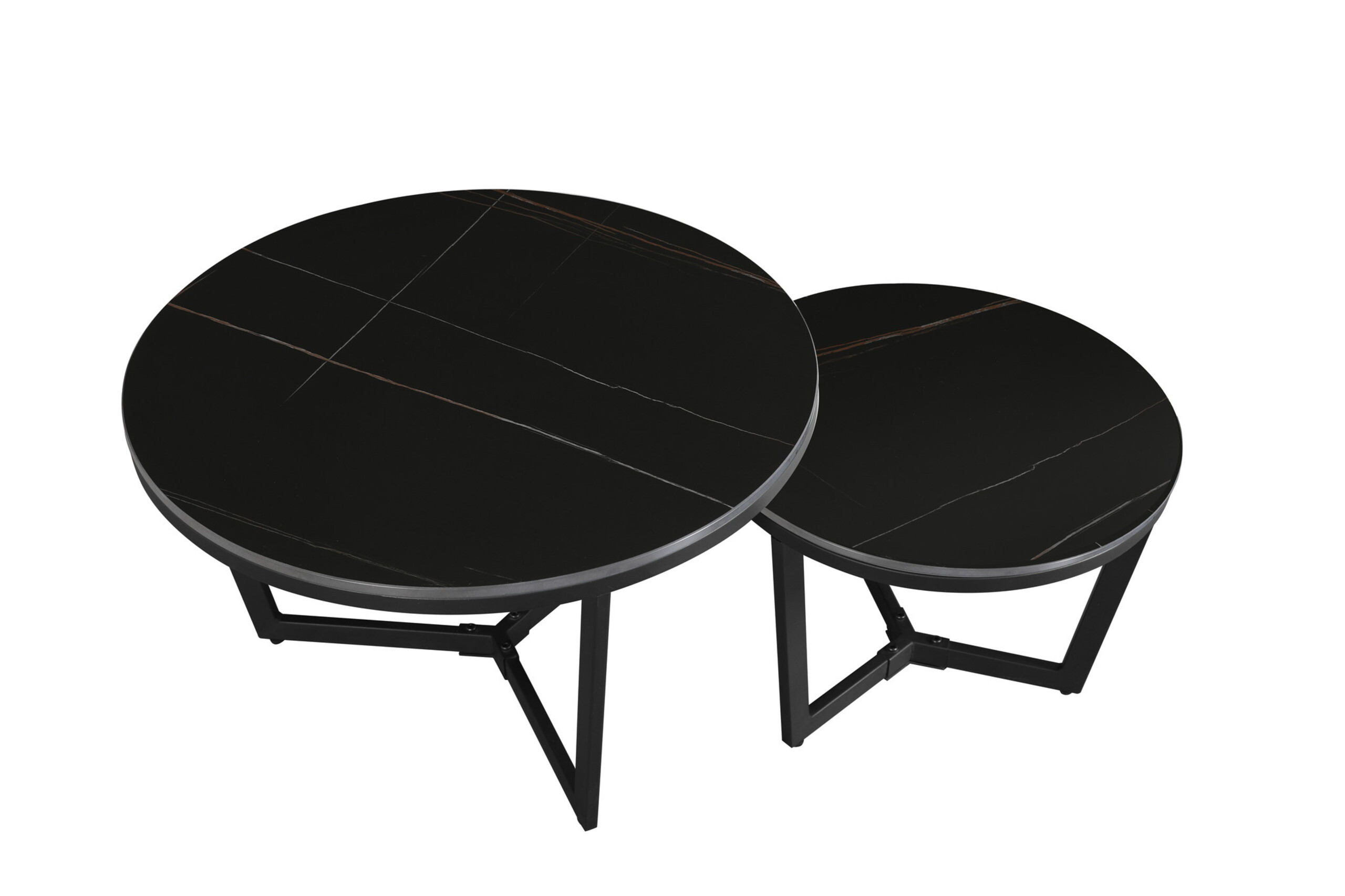 Industrial Coffee Table Brady set of 2 Black Marble Furnwise