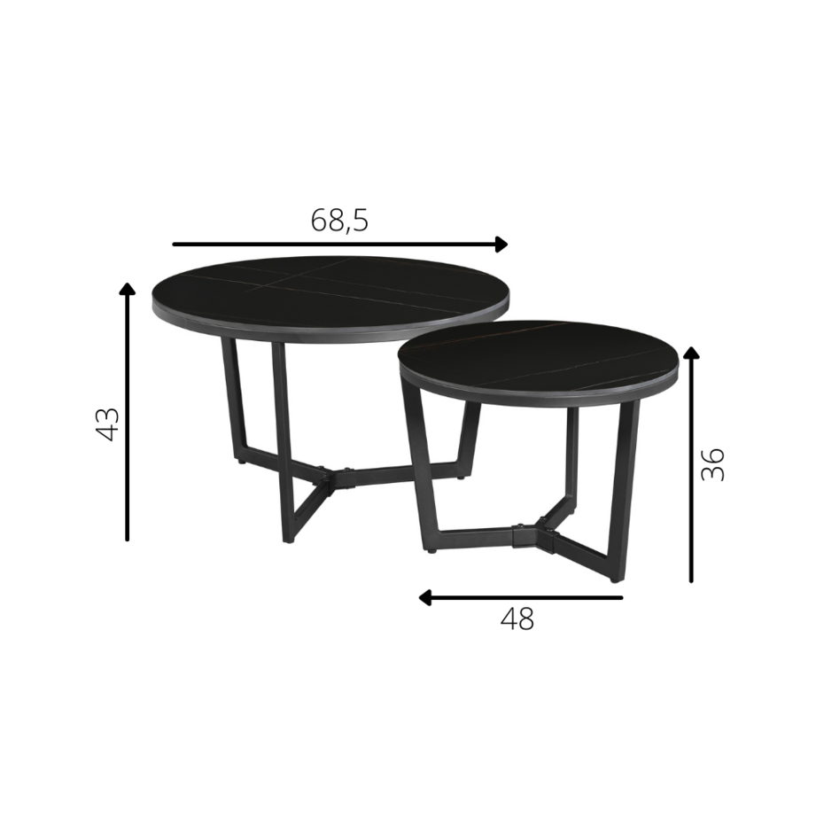 Industrial Coffee Table Brady set of 2 Black Marble Furnwise